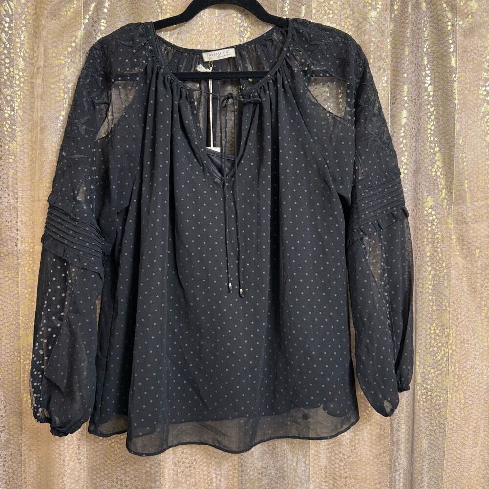 Lovestitch Black Polka Dot Sheer Puff Sleeve Blouse Camisole Small NWT